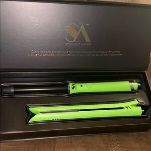 Straight Ahead Flat Iron and Curling Wand New in Box in Black and Green